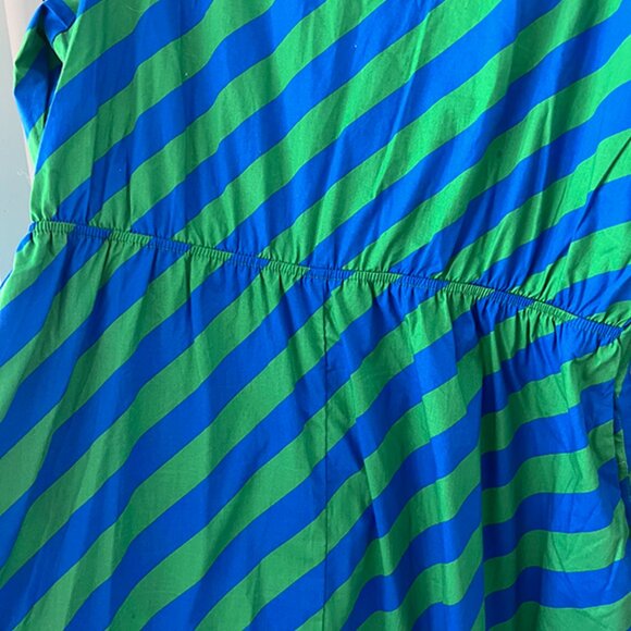 Scoop Womens Size XXL Side Knot Midi Dress Diagonal Stripe Blue/Green - Picture 4 of 9